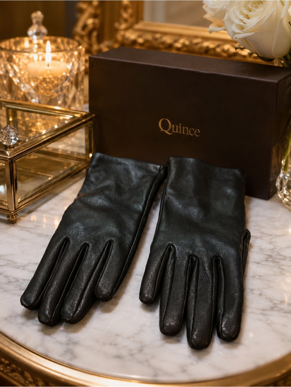 Quince Black Leather Dress Gloves NWT